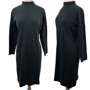 Vintage 90s J Crew Dress Turtleneck Cotton Jersey Knit Long Sleeve Green Womens